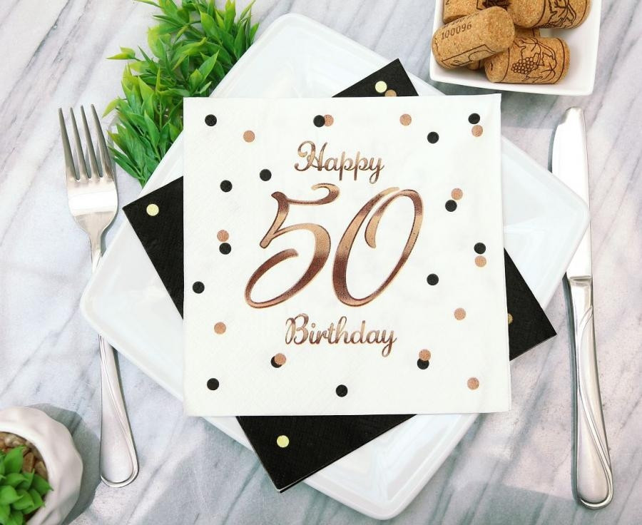 Serwetki B&C Happy 50 Birthday, białe, nadruk różowo-złoty 33x33 20szt PG-S50B GoDan